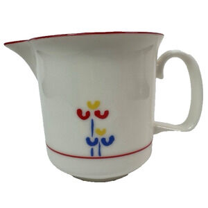 Riva Designs Tulips Creamer Red, Blue & Yellow Tulips, Blue Trim Japan 1980s VTG